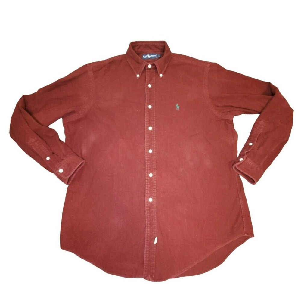 Ralph Lauren Button-Down Maroon Shirt Adult Large Green Pony Casual Mens - Picture 1 of 12